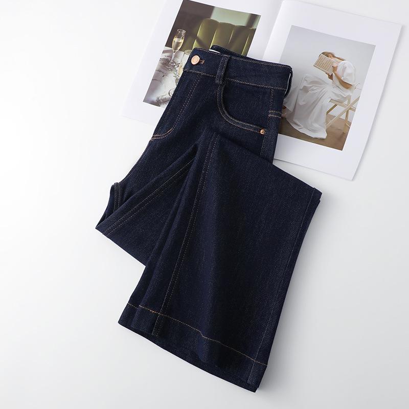 Women's Dark Blue High-Waisted Slim Fit Cropped Flare Jeans - Spring 2025 Collection