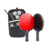 REMDY Table Tennis Racket Set of 2 Ping Pong Pen Ball Beginner Intermediate Double Sided Rubber Practice Family Case Included