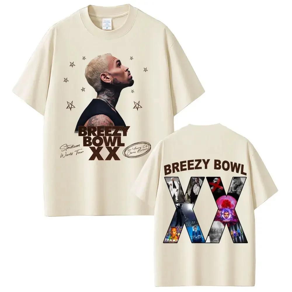 Chris Brown Graphic Tshirt Breezy Bowl Xx Tour T Shirts Unisex Wounisex Fashion Hip Hop Vintage Short Sleeve Oversized Tshirts Blac