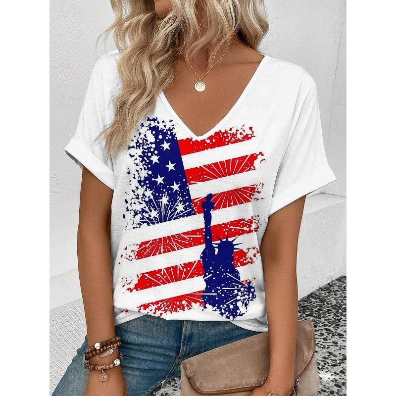 Fashionable Women's V-neck Casual Short Sleeved T-shirt,Rretro Sports Style Casual Sportswear
