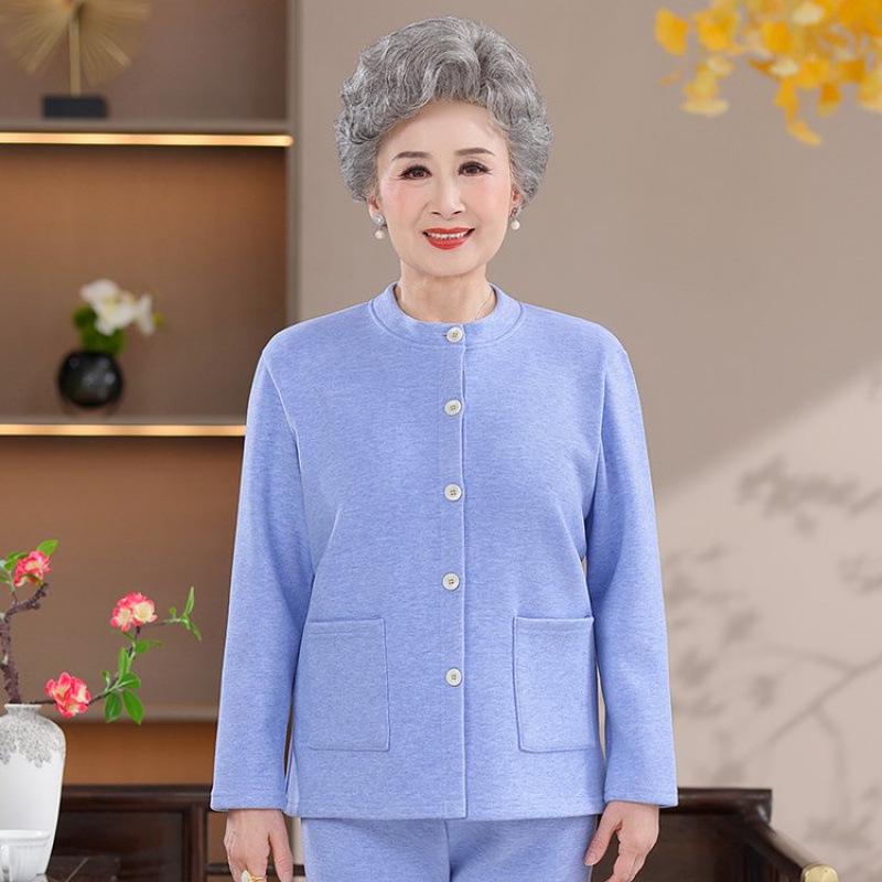 

Women s Fleece-Lined Cardigan and Button-Up Thermal Set for Middle-Aged and Elderly - Warm Winter Wear 2XL for 105-125 jin