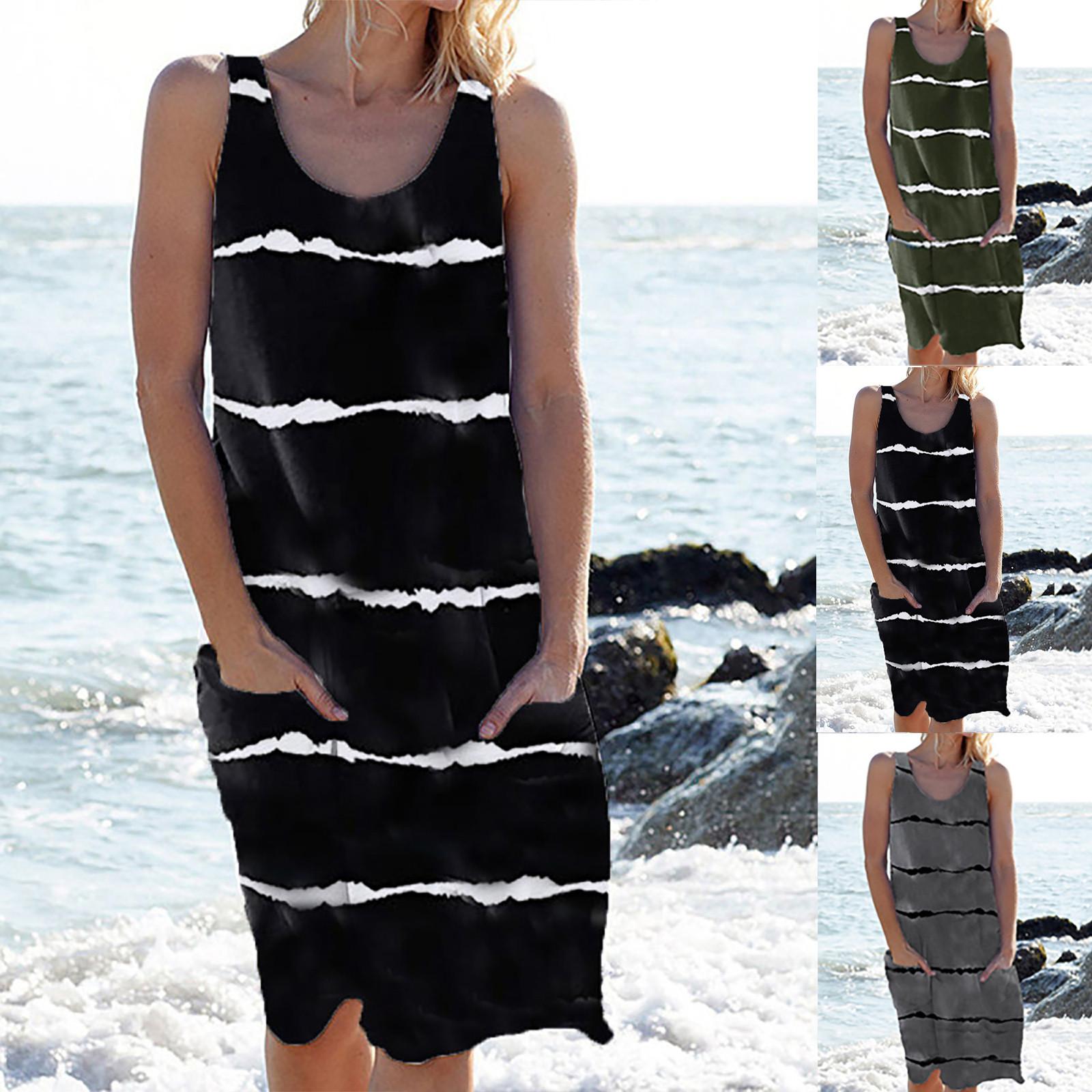 

Женская мода повседневное платье без рукавов с принтом макси-майкой длиной до колена