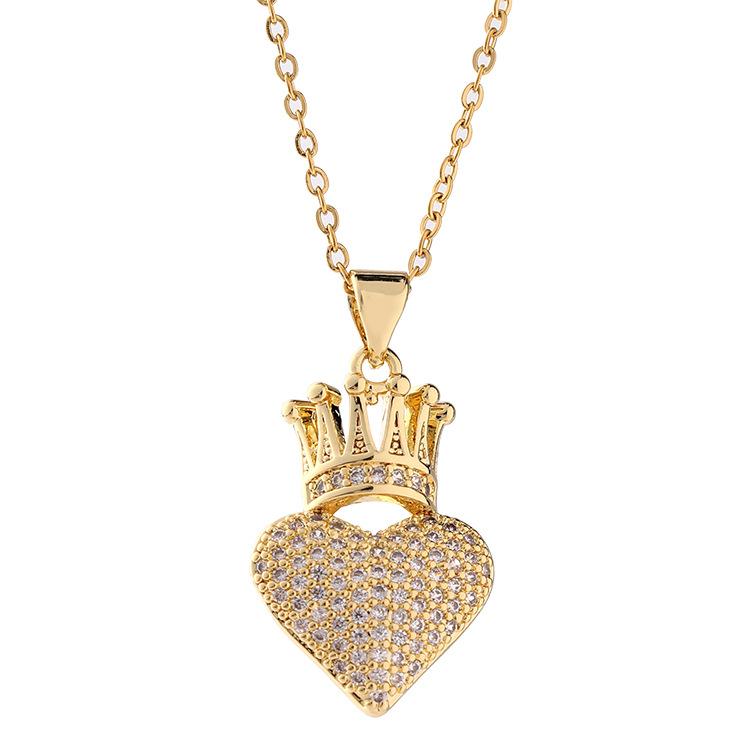 Metal Heart Crown Collarbone Necklace Hip Hop Pendant Necklace For Women Luxury Chain Accessory