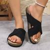 Fashion In the Summer of 2025, Wear Vintage Cork Flat-bottomed Cross-strap Flip-flops Over Thick-soled Large-sized Slippers