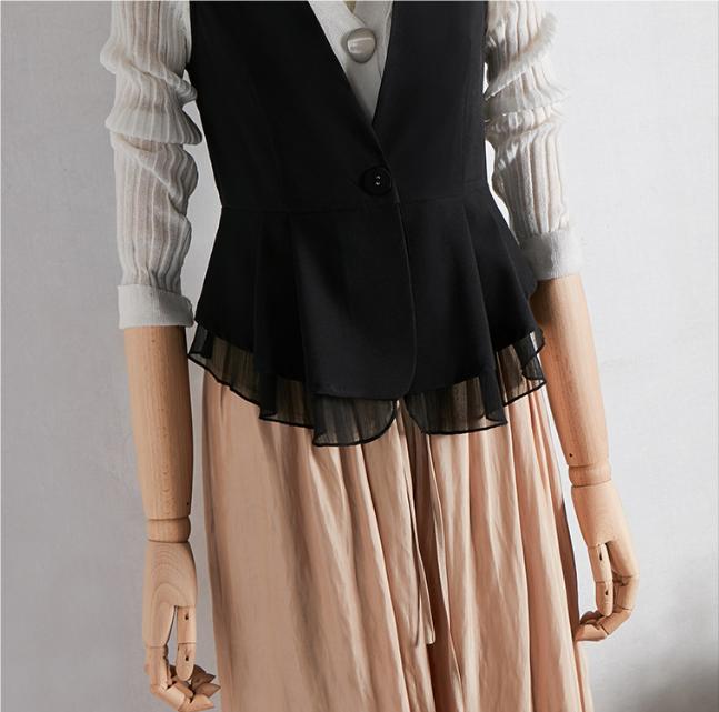 Spring Summer Women's Chiffon Vest Thin Short Sleeveless Vest Waistcoat Female Korean Slim And Slim Cardigan Black Vest
