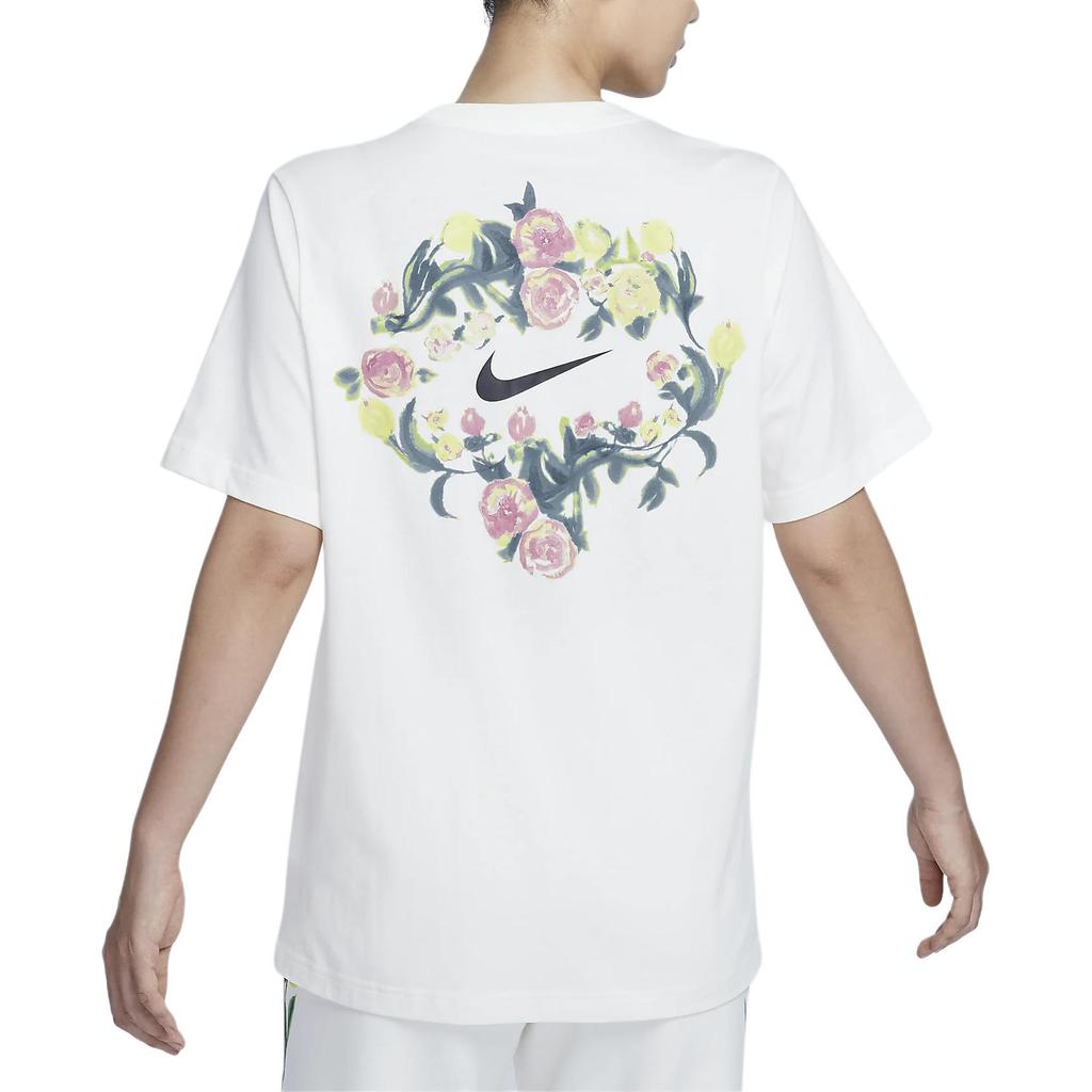 Nike Sportswear Artist Collection Floral Logo Graphic Crew Neck T-Shirt Women T-Shirts White HF4684-133