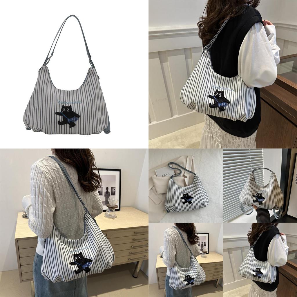 Stylish Large Capacity Blue Canvas Tote Bag For Women Perfect For Autumn Fashion