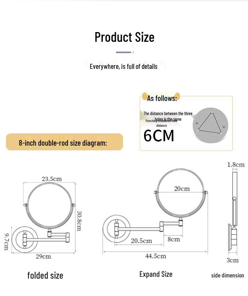 Wall-Mounted Folding Lighted Makeup Mirror for Bathroom or Dormitory