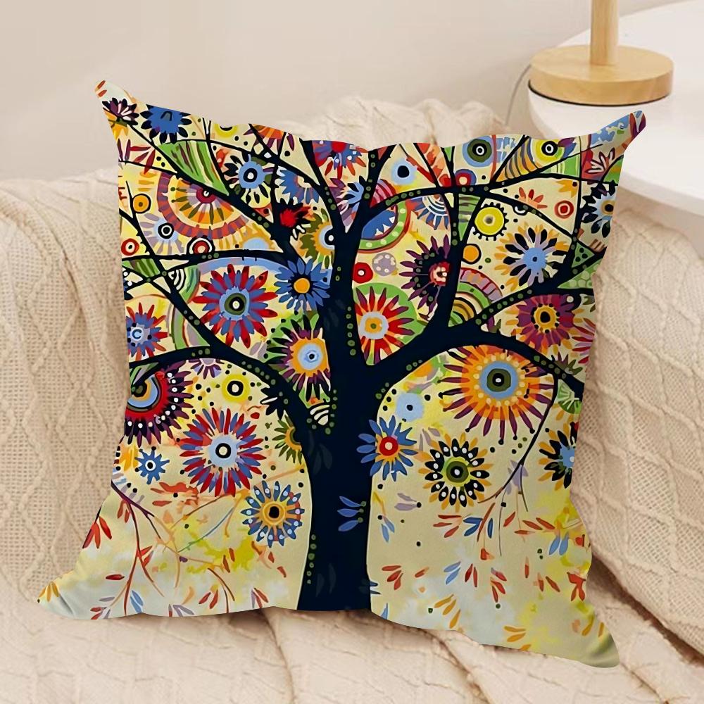 Colored Tree Cushion Cover Silky Short Plush Double-Sided Printed Pillow Case for Sofa All Seasons Home Decor Gift