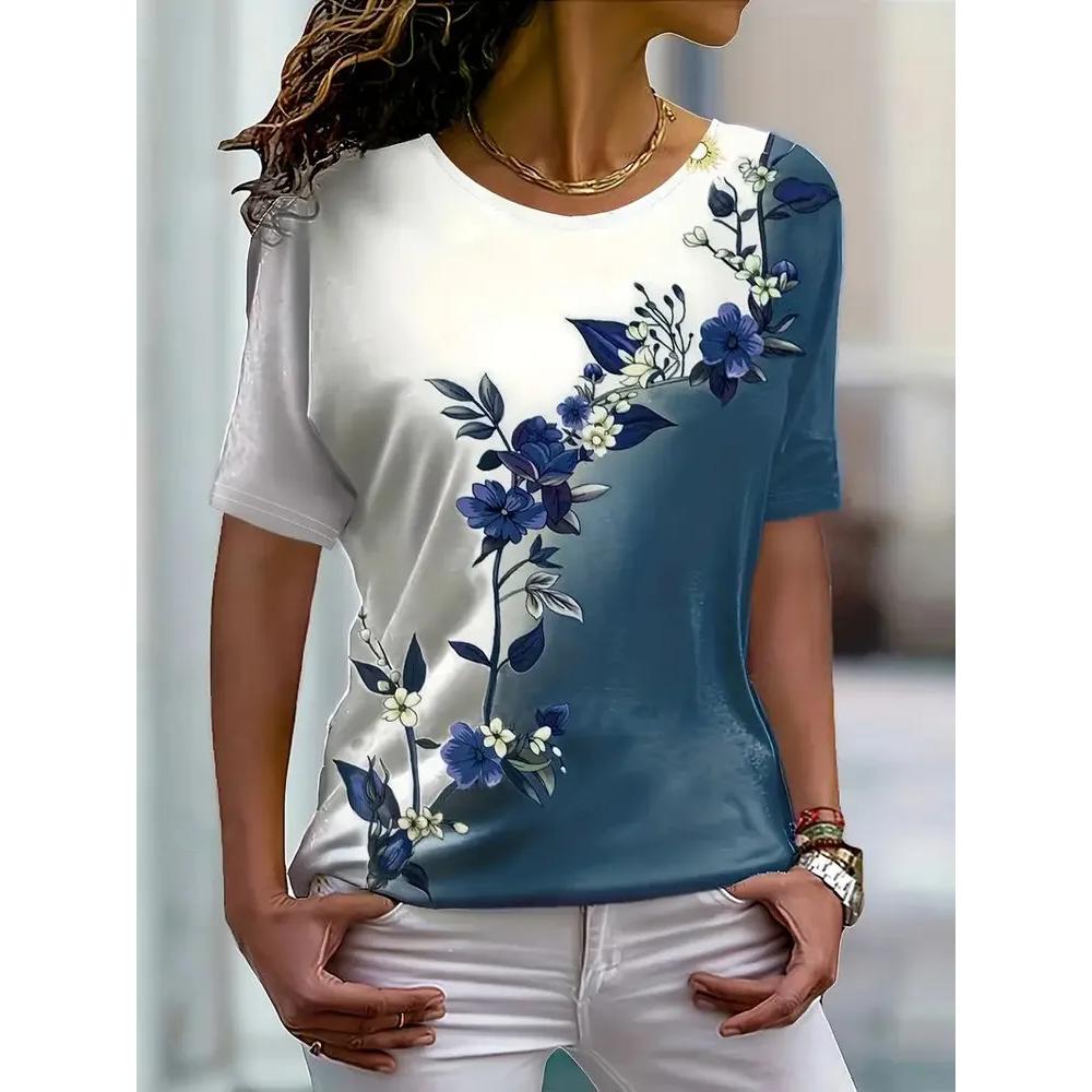 Fashion Flower Print Women's Top Casual Loose Short Sleeves Comfortable Versatile T-Shirts Women’s