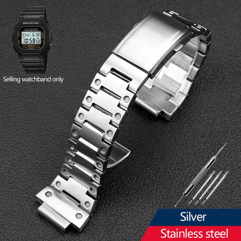 

Металлический ремешок для часов DW-5600 для G-SHOCK C-asio DW5600 GW-B5600 GW-M5610 Модифицированный цельный браслет из нержавеющей стали 16 мм 16mm серебряный