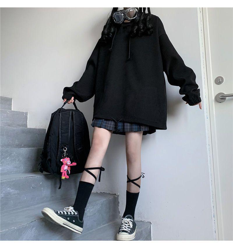 Women's Fleece-Lined Hooded Jacket: Loose Fit, Versatile Long-Sleeve Sweatshirt for 2024 Autumn/Winter, Japanese Student Style, Warm Top