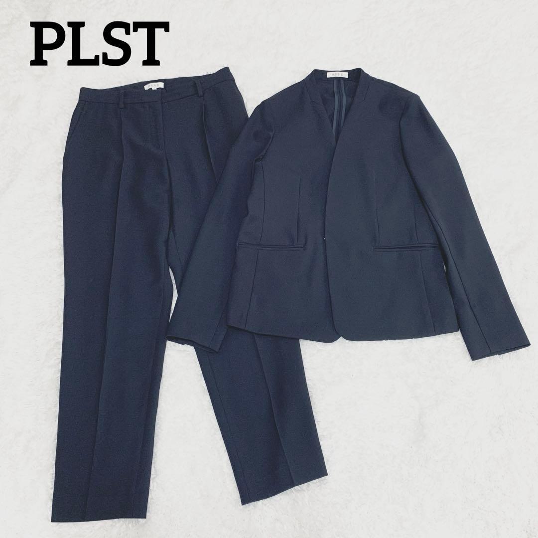 PLST Collarless Jacket Pants Navy Business Suit