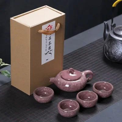 5pcs Tea Sets Ceramic Portable Porcelain Service Gaiwan Tea Cups Tea Ceremony Teapot Gift Box