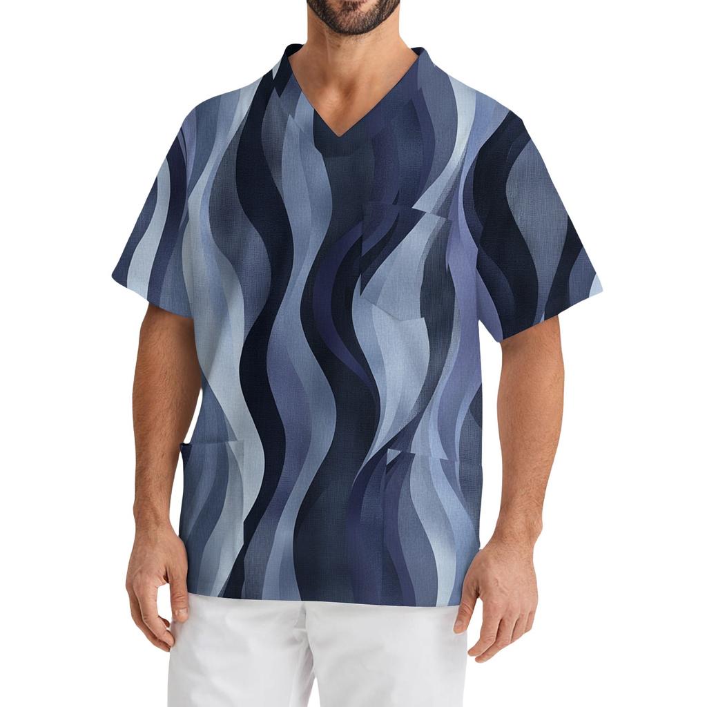 Men's Casual Short-Sleeved V-Neck Printed Front Pocket Top