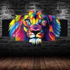 Abstract Lion Colorful Face 5 Piece Five Panel Wall Canvas Print Pictures Modern Art Poster Home Decor Gift For Him For Her