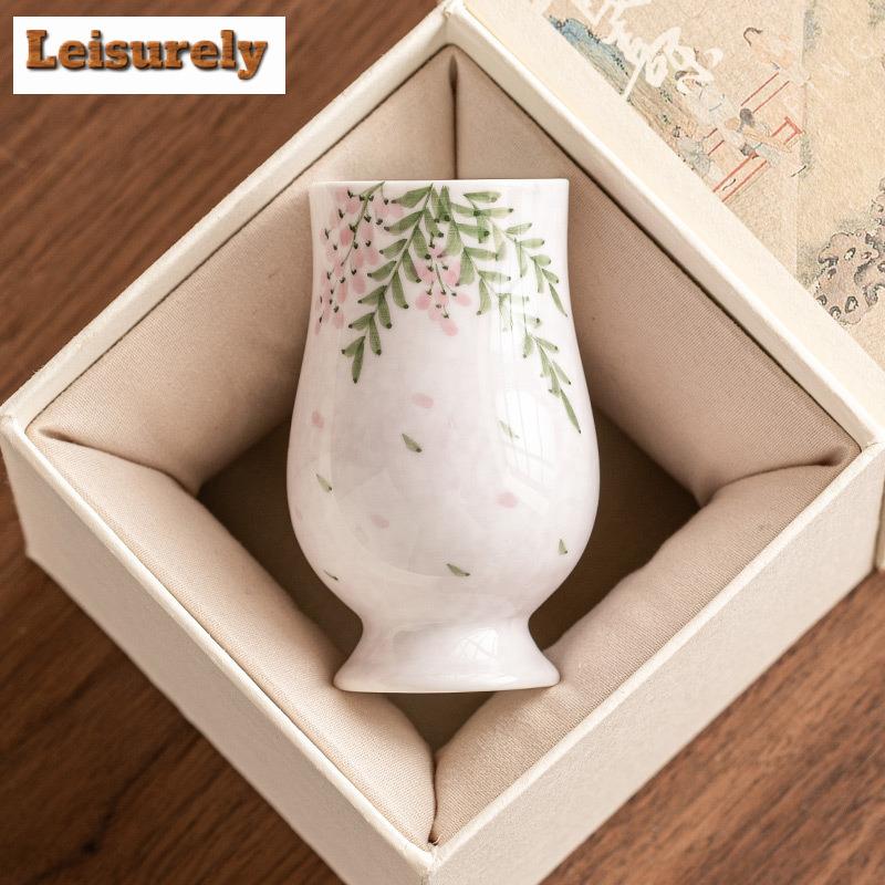 2pc/set Hand Drawn Wisteria Flower Teacup Bouquet Waist Cup Ladies' High-value Host Cup Smlling Fragrant High Footed Mug 75ml