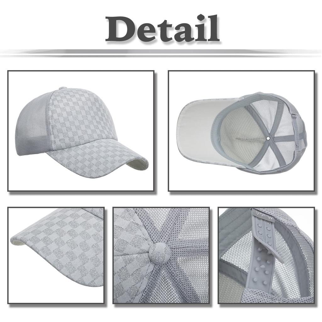 Mesh Cap Checkered Pattern Hat Running Outdoor Women Men CA696 [White Fang] (White)