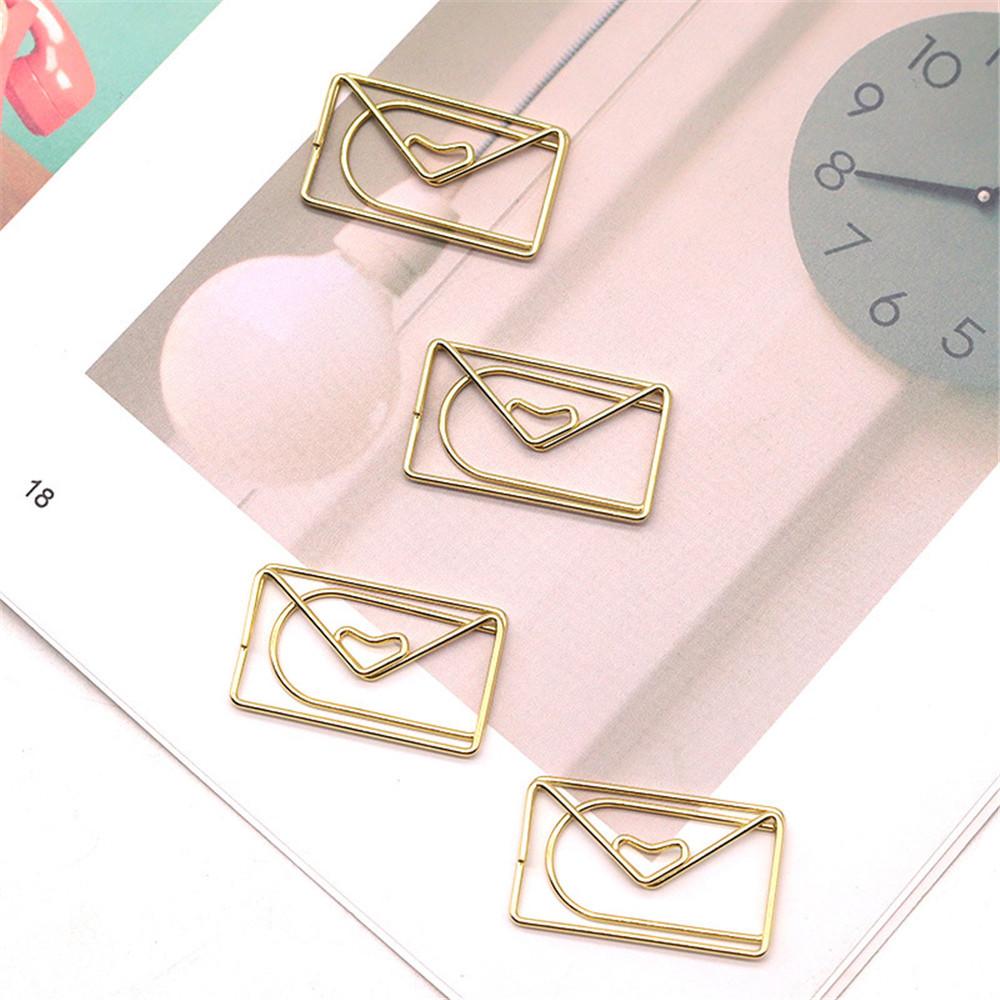 10pcs Gold Envelope Shape Paper Clip Kawaii Office Supply Paper Clip Bookmark Gift Stationery Clips For Book Decorative