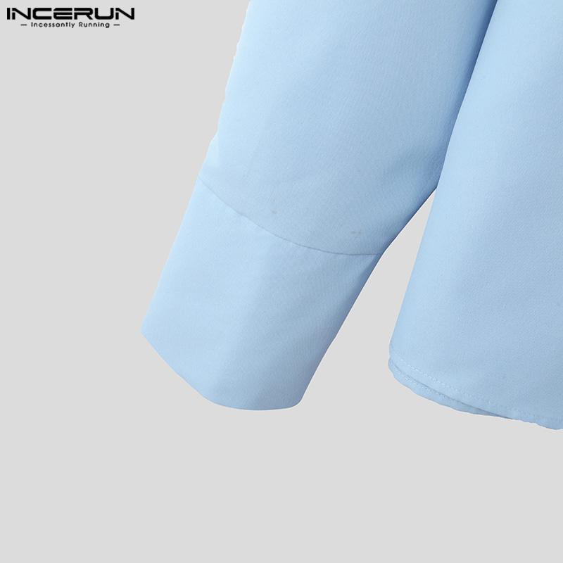 INCERUN Pánské jarní košile s dlouhým rukávem a klopou, boční knoflíky, ležérní topy