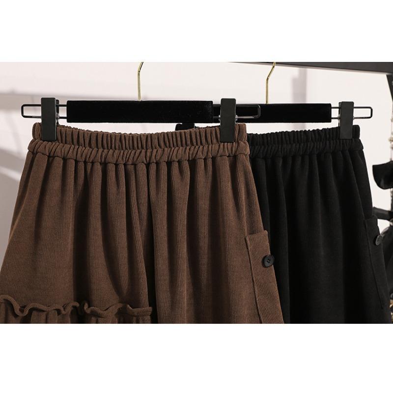 Dimanaf 2025 Autumn Plus Size Long Women Skirts Elastic Waist Oversize Elegant High Waist Skirts A-Line