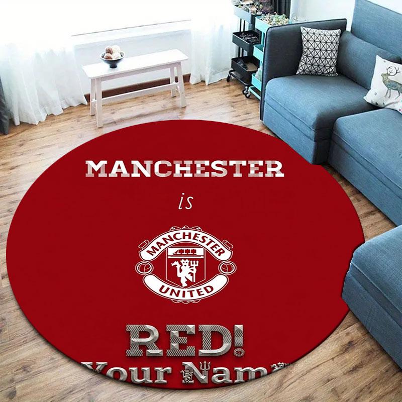 Manchester United F Custom Name Round Area Rug,Carpet Rug for Living Room Bedroom Sofa Playroom Decor,Non-slip Floor Mat