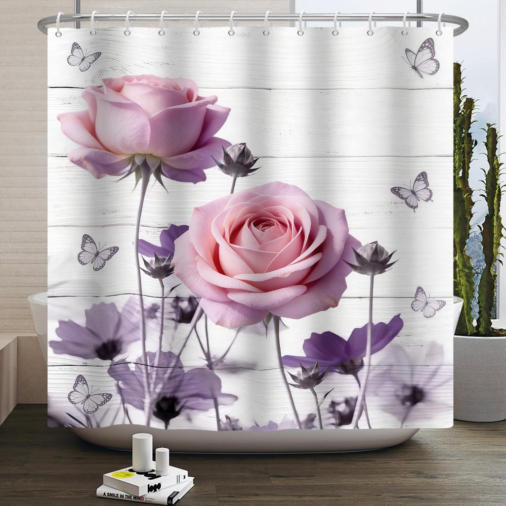Flower Theme Bathroom Shower Curtain Fresh Sunflowers Roses Lilies Decoration Waterproof Bathroom Polyester Curtain With Hooks