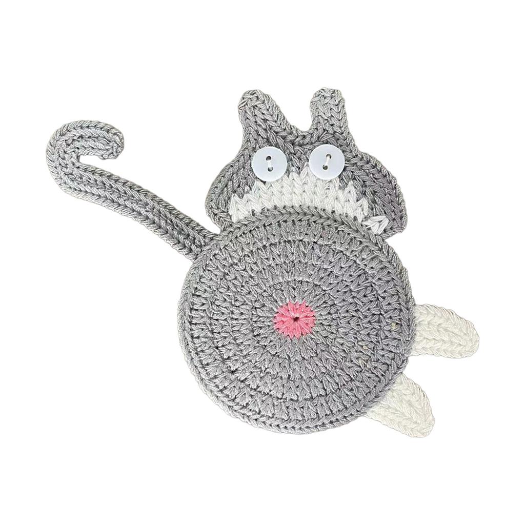 Cat Butt Design Knitted Coaster for Home Dining Table Non-Slip Heat Insulating Pad for Coffee Cup and Mug