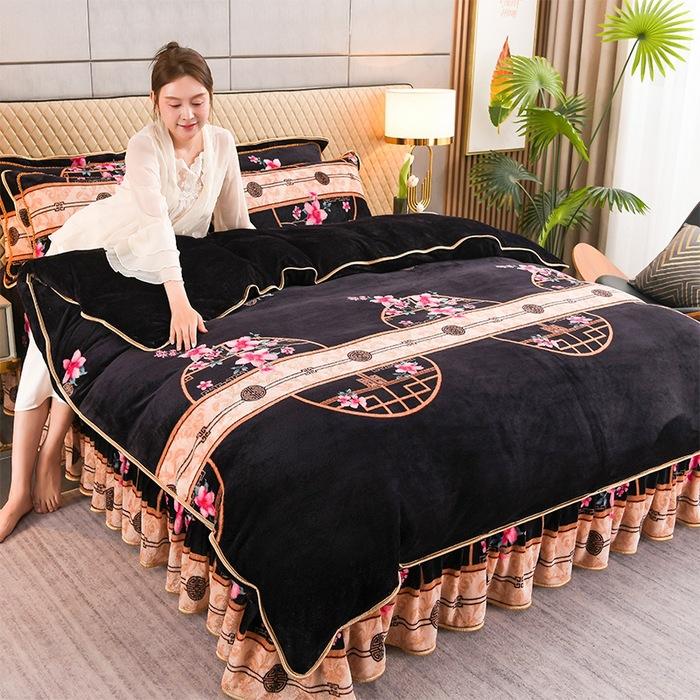 Maternal And Infant Grade Thickened Milk Fleece Four-Piece Set, Double-Sided Coral Fleece Fleece Quilt Cover, Flannel Bed Sheet