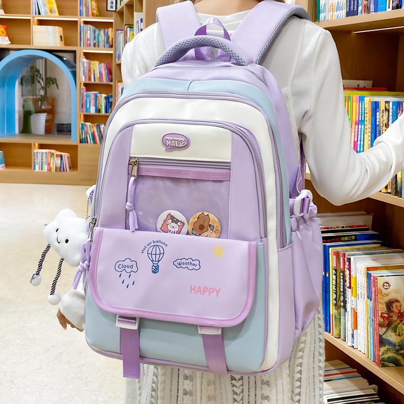 Contrast Color Women Large Capacity Backpack Student School Bag