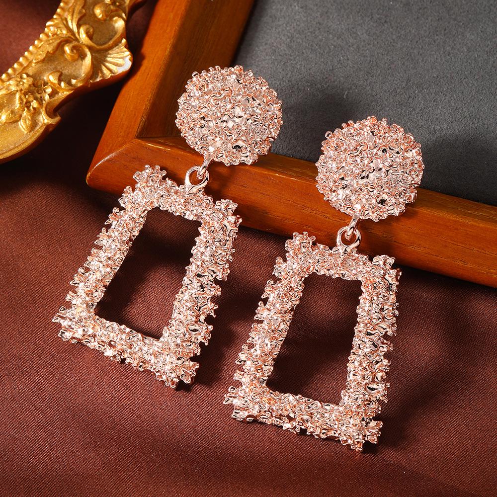 Retro Metallic Geometric Alloy Earrings: Bold, Creative Design for Women