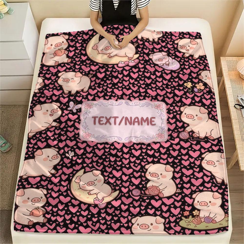 Custom Name,Kawaii Animal Pattern Art Printed Flannel Blanket, soft throw for bedroom sofa, washable,fan merchandise, great gift.chl