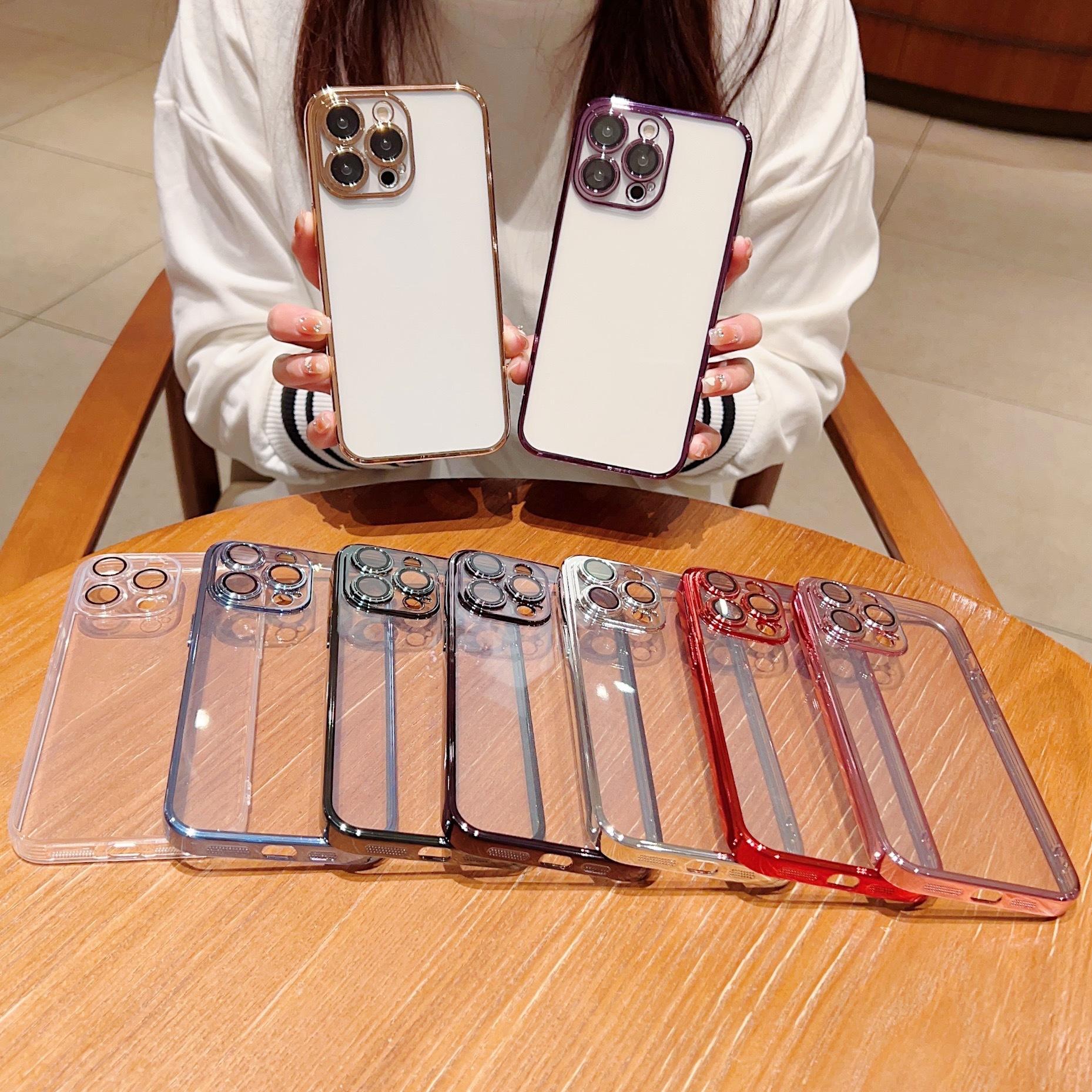 

15 Apple 14promax Electroplated Mobile Phone Case Lens Film Dustproof Mesh Integrated Transparent Soft Shell 13/12 Solid Color 16 iPhone16 Pro Max