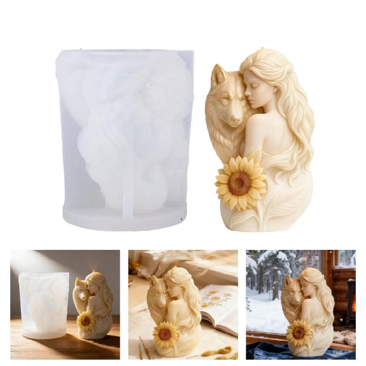 Wolf Girl Flower Silicone Candle Mold Easy Demolding Heat Resistant for Epoxy Resin Making Candle Soap Holiday Presents