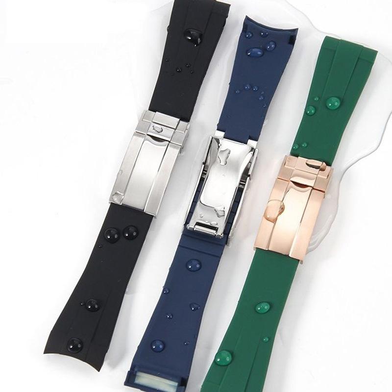 Silicone Watchband For Rolex DAYTONA SUBMARINER Yacht-Master GMT 20mm Black Dark Blue Red Brown White Green Rubber Watch Straps