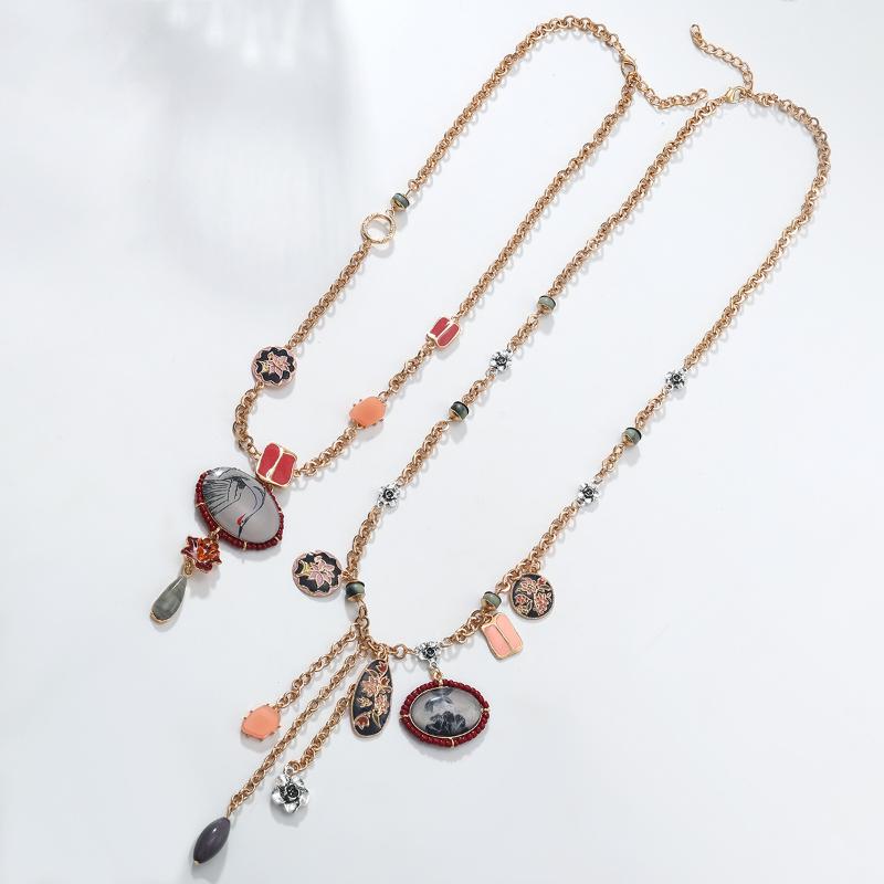 2Pcs/Set Vintage Bohemian Long Tassel Multilayers Necklace For Women Flower Pendant Necklace Ethnic Jewelry Accessories Gifts