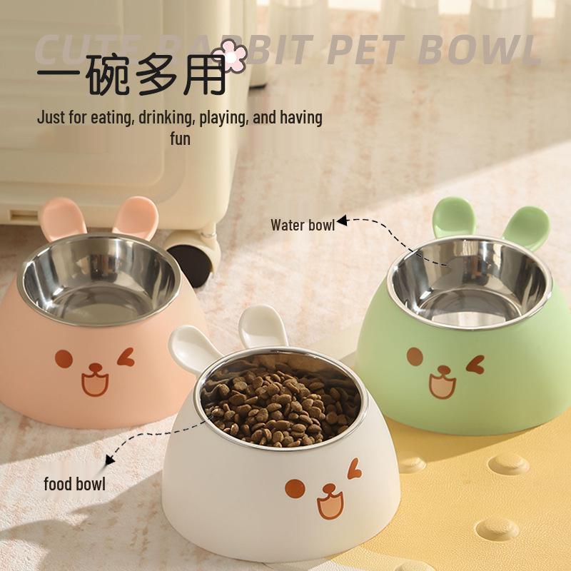 Cute Rabbit Pet Bowl - Stylish Stainless Steel & Plastic Water Bowl for Cats and Dogs