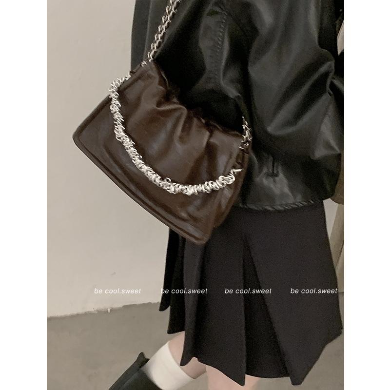 High-end Quality Underarm Bag, Simple Small Square Bag, Pleated Chain Single-shoulder Bag, Light Luxury Style
