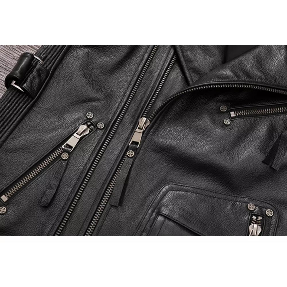 Chinese Size Biker Vest Top Layer Cowhide Leather Vest Men's Slim Short Motorcycle Clothing Riding Jacket Sleeveless Genuine Cow Club Vest