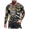 Spring and Autumn Round Neck 3D Graffiti Maker Printed Top Fashionable Casual Long Sleeved Men's T-shirts