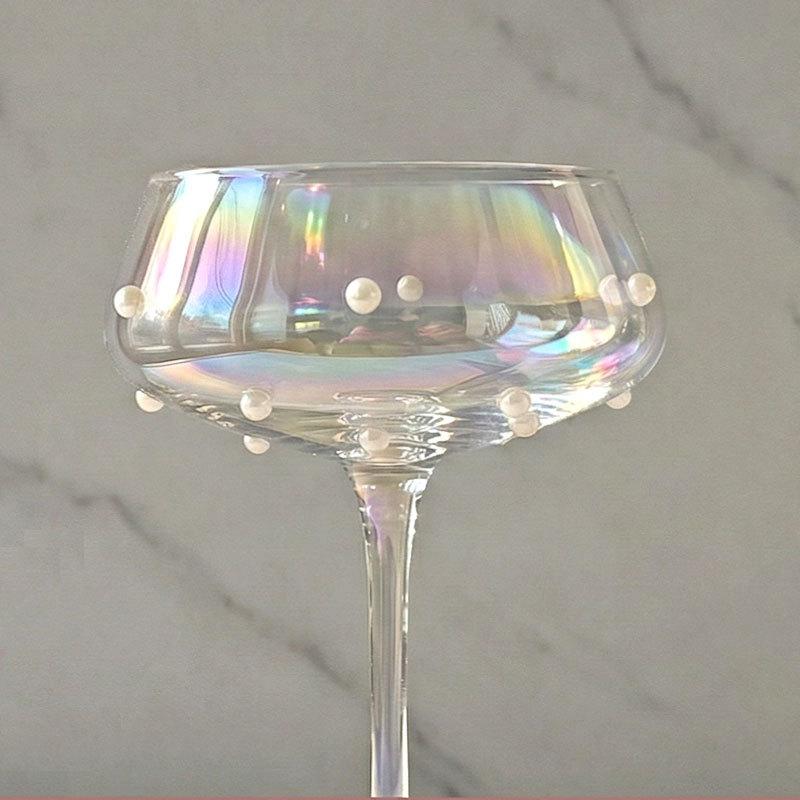 Light Luxury Handmade Pearl Patch Tall Glass Girl's Heart Juice Dessert Cup French Round Transparent Ice Cream Cup