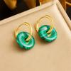 Gold Hoop Earrings with Malachite Disc Charm for Women