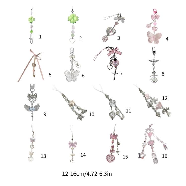 Colorful Beaded Keychain Acrylic Alloy Phone Charm Fashionable Keyring Pendant Accessory Stylish Key Chain Ornament