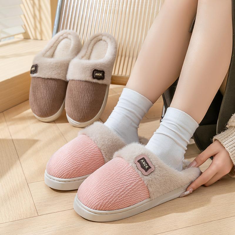 Cotton Slippers Autumn and Winter Indoor Home Thick Bottom Velvet Warm Couple Hair Slippers