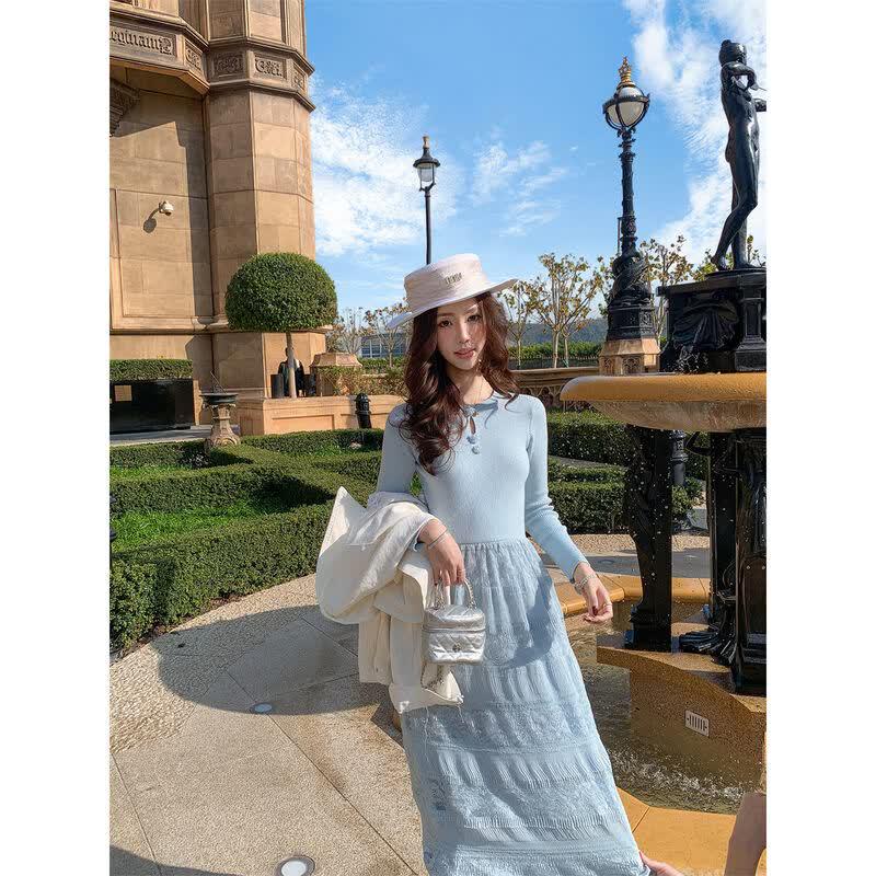 Women s Knitted Long-Sleeve Midi Dress L