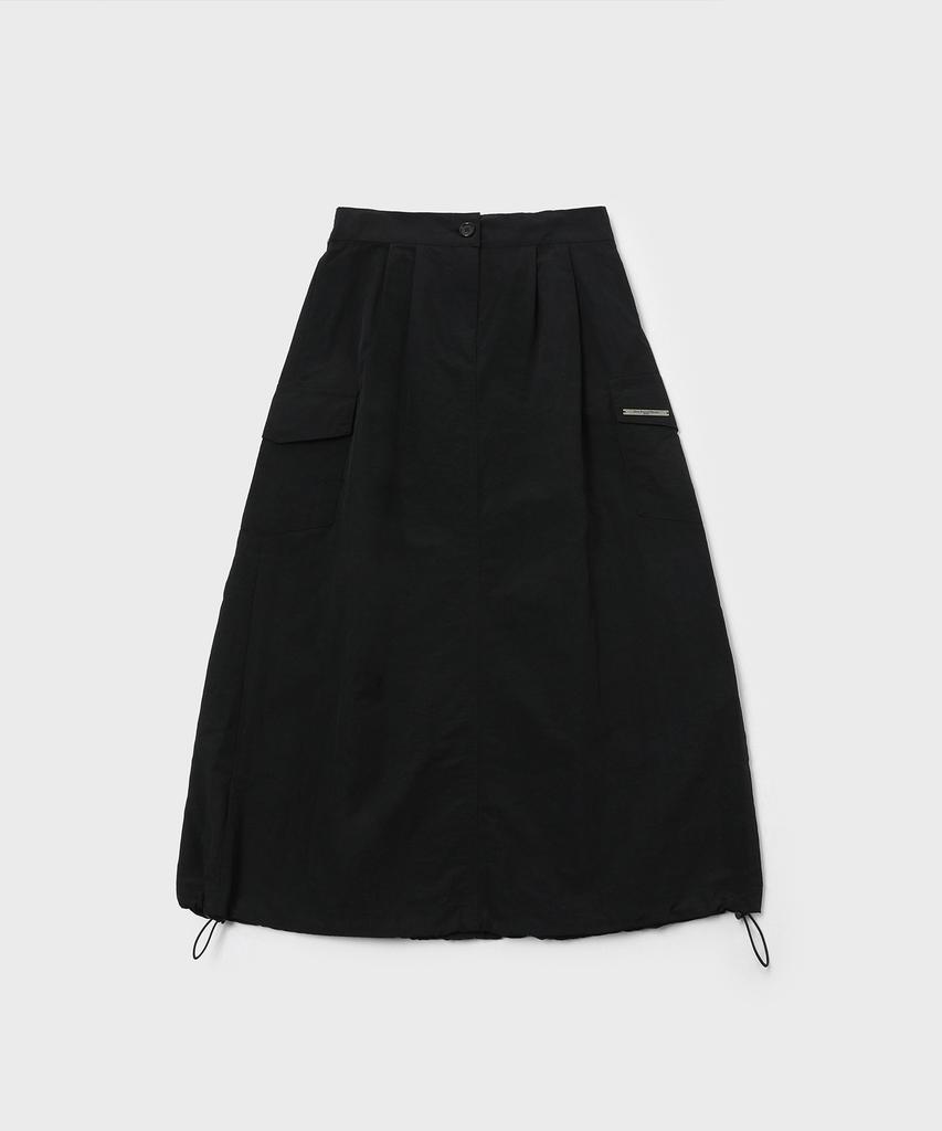 Slow Record House Nylon Cargo Long Skirt_Black