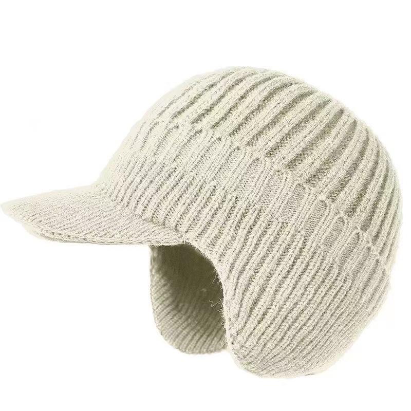 Winter Warm Knitted Beanie With Brim And Ear Flap Warm Fleece Lined Beret Cap For Men For Outdoor Cycling Warm Daily Commuting