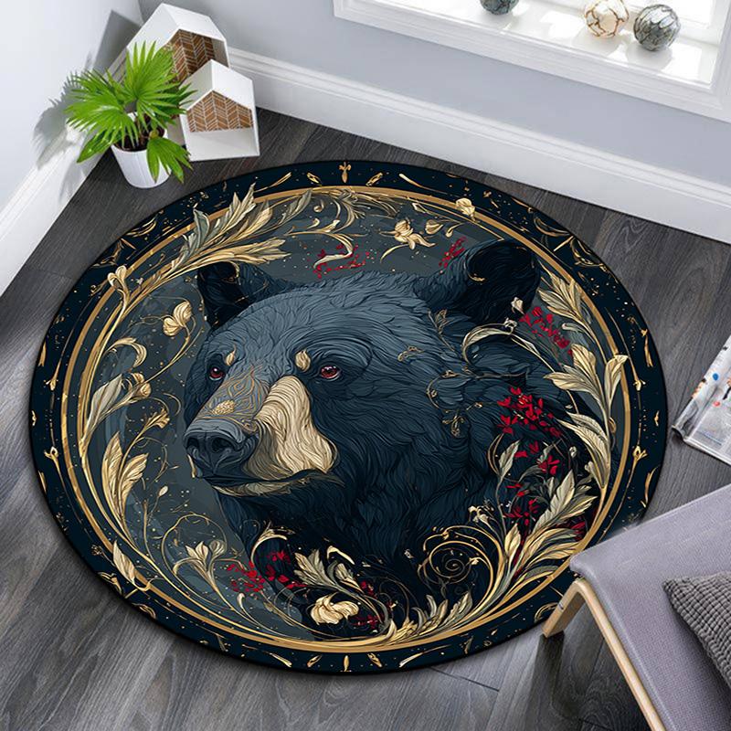 Black Bear Round Area Rug,Carpet Rug for Living Room Bedroom Sofa Playroom Decor,Non-slip Floor Mat