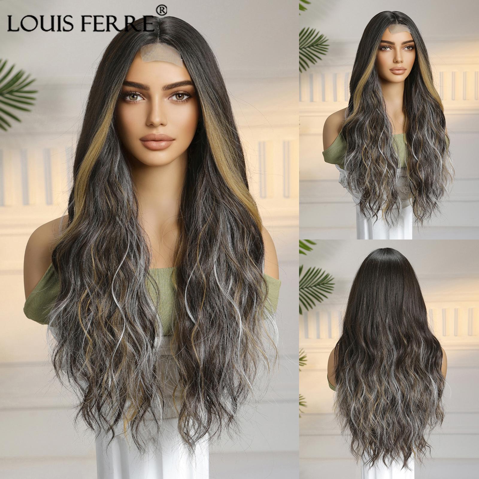 

LOUIS FERRE Парики с кружевной передней частью из темно-коричневых синтетических волос, длинные волнистые парики для женщин, косплей, бесплатная доставка, высокая плотность