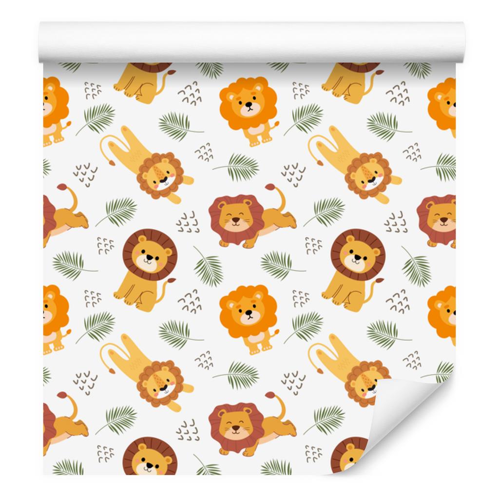 Lions Wallpaper in White, Cream, Gold and Light Gray for Living Room and Bedroom 50x1000
